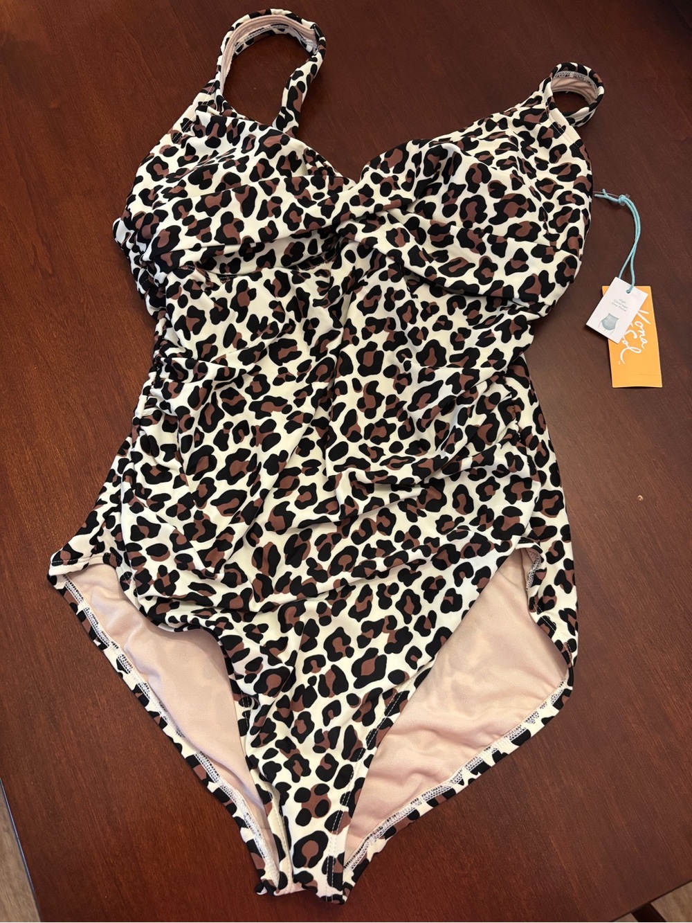 Kona Sol Leopard Print One-Piece Swimsuit in Black, Brown, Cream